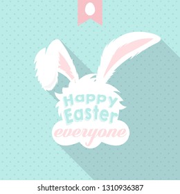 Happy easter evryone. Greeting card design with funny bunny ears in vintage style. Vector Eps 10.