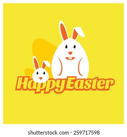 Happy Easter family cute typography logo on yellow background template card design