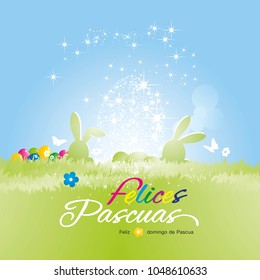 Happy Easter (Felices Pascuas - Spanish) background colorful vector