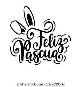 Happy Easter Feliz Pascua vector Spanish Christian holiday design. Greeting card layout or sale advertisement. Hand-drawn vector lettering. Bunny ears