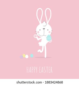 happy easter festival with animal pet bunny rabbit and egg, pastel color, flat vector illustration cartoon character