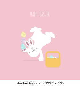 happy easter festival with animal pet bunny rabbit and egg, pastel color, flat vector illustration cartoon character