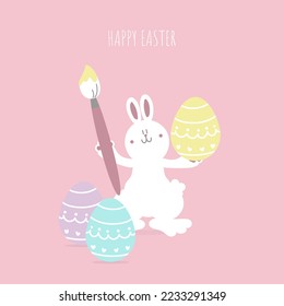 happy easter festival with animal pet bunny rabbit and egg, pastel color, flat vector illustration cartoon character