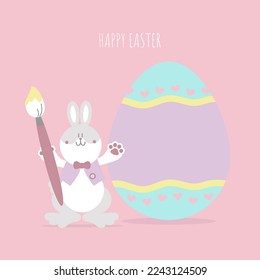 happy easter festival with animal pet bunny rabbit and egg, pastel color, flat vector illustration cartoon character