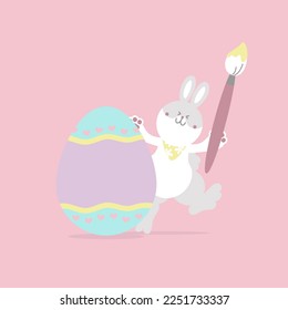 happy easter festival with animal pet bunny rabbit and egg, pastel color, flat vector illustration cartoon character