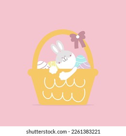 happy easter festival with animal pet bunny rabbit and egg, pastel color, flat vector illustration cartoon character