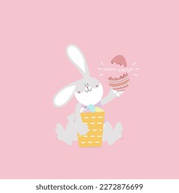 happy easter festival with animal pet bunny rabbit and egg, pastel color, flat vector illustration cartoon character