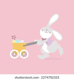 happy easter festival with animal pet bunny rabbit and egg, pastel color, flat vector illustration cartoon character