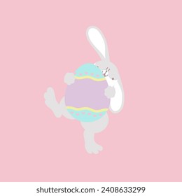 happy easter festival with animal pet bunny rabbit and egg, pastel color, flat vector illustration cartoon character