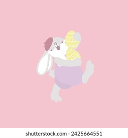 happy easter festival with animal pet bunny rabbit and egg, pastel color, flat vector illustration cartoon character