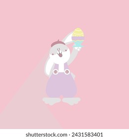 happy easter festival with animal pet bunny rabbit and egg, pastel color, flat vector illustration cartoon character