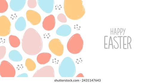 Frohe Ostern. Festliches Banner mit Farbpinsel Strich Ostereier. Feiern Hintergrund für Ostern Feiertage Gruße und Einladungen. Vektorgrafik.