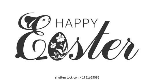 Happy Easter festive banner in gray. For icon, logo, emblem. Vectot illustration.