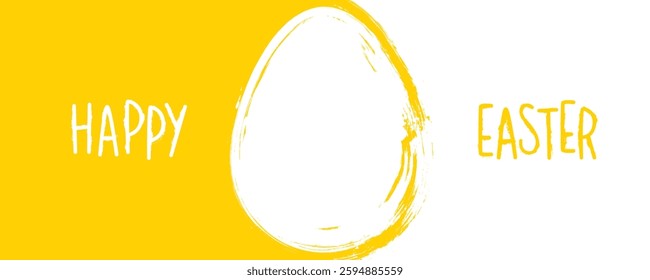 Happy Easter festive banner. Hand lettering and brush stroke Easter Egg. Yellow color. Vector illustration.	