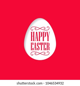 Happy Easter - festive card with floral elements and egg silhouette. Vector illustration.