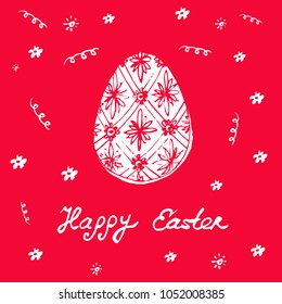 Happy Easter - festive card with floral elements and egg silhouette. Vector.