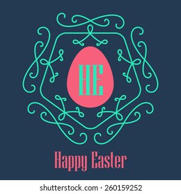 Happy Easter - festive card with monogram style border and egg silhouette.