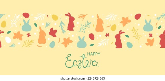 Feliz Pascua. Una frontera festividad sin costura con lindos conejitos.
