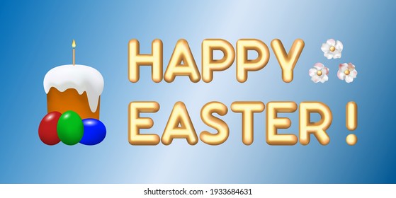 Happy Easter festive vector illustration. Christ is risen. Easter poster template with Easter eggs on colored background with gold letters. Festive template for website advertising poster postcard.