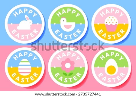 Happy Easter Flat Design Stickers Collection