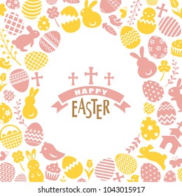 Happy easter flat icon frame vector card.