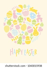 Happy easter flat icon frame vector card.