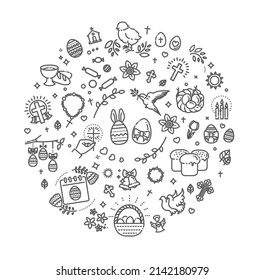 Happy Easter flat line icon set. Religion related icons