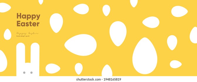 Happy Easter. Flat vector illustration. Abstract backgrounds, geometric patterns for the Easter holiday. Ornament, spring symbols, eggs, rabbit, flowers. Poster, banner, flyer. Egg packaging label.