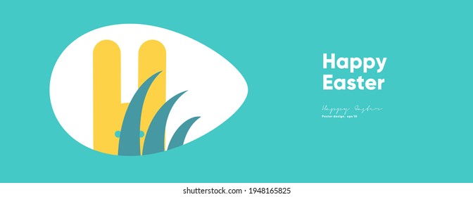 Happy Easter. Flat vector illustration. Abstract backgrounds, geometric patterns for the Easter holiday. Ornament, spring symbols, eggs, rabbit, flowers. Poster, banner, flyer. Egg packaging label.