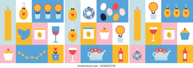Happy Easter flat vector illustration. Greeting cards or posters. Egg hunt poster template. 