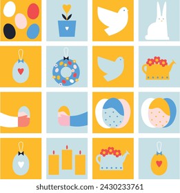 Happy Easter flat vector illustration. Greeting cards or posters. Egg hunt poster template. 