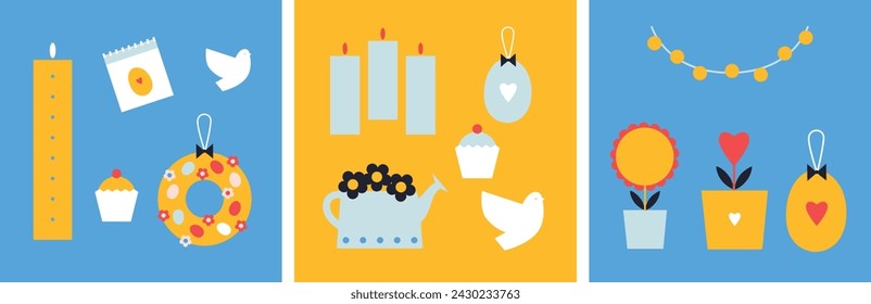 Happy Easter flat vector illustration. Greeting cards or posters. Egg hunt poster template. 