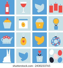 Happy Easter flat vector illustration. Greeting cards or posters. Egg hunt poster template. 
