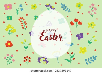 Happy Easter. Floral background with egg. Spring pattern. Vector illustration