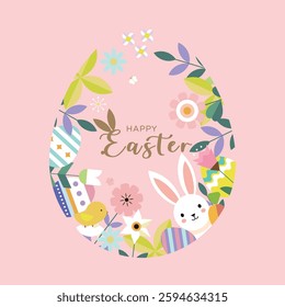 Happy Easter floral background, Easter egg card, framed banner design.