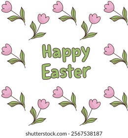 Happy Easter Floral Design with Tulip pattern