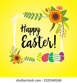 
happy easter floral frame yellow background 6
