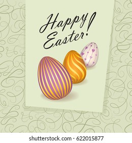 Happy Easter floral greeting card. Easter holiday egg background. 