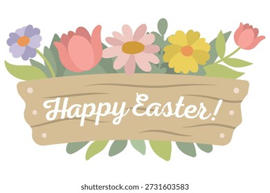 Happy Easter Floral Greeting Isolated Vector Illustration. This vector art is perfect for festive holiday designs, cards, and seasonal celebrations.