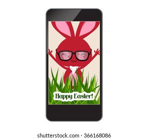 happy easter with floral on smartphone