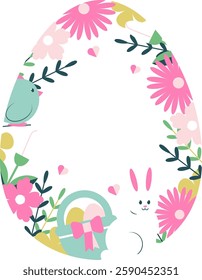 Happy Easter Floral Pattern Egg Frame Vector Illustration