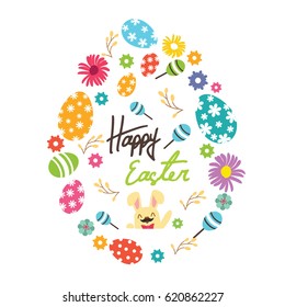 Happy easter floral wreath vector.