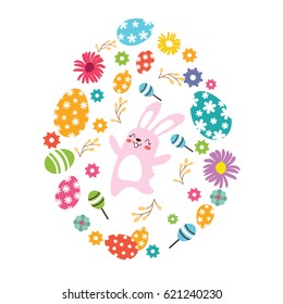 Happy easter floral wreath vector.