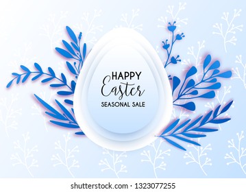 Happy Easter flower pink background with colorful egg, flower, ribbon and pearl. Egg hunt for children template layout. Vector illustration. Easter. Sale template.