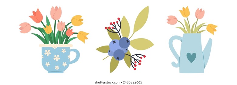 Happy Easter flowers flat cartoon