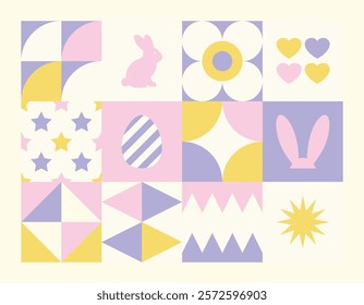 Happy Easter flowers geometric shapes