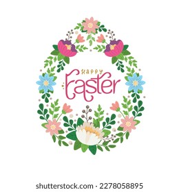 Happy Easter with flowers greeting card