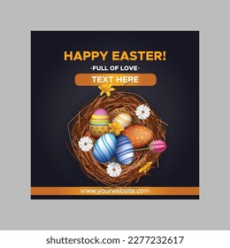 Happy Easter flyer with egg hunt