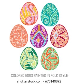 Happy easter - Folk ornament decorated eggs - Vector illustration