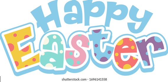 Happy Easter Font Design On White Background Illustration